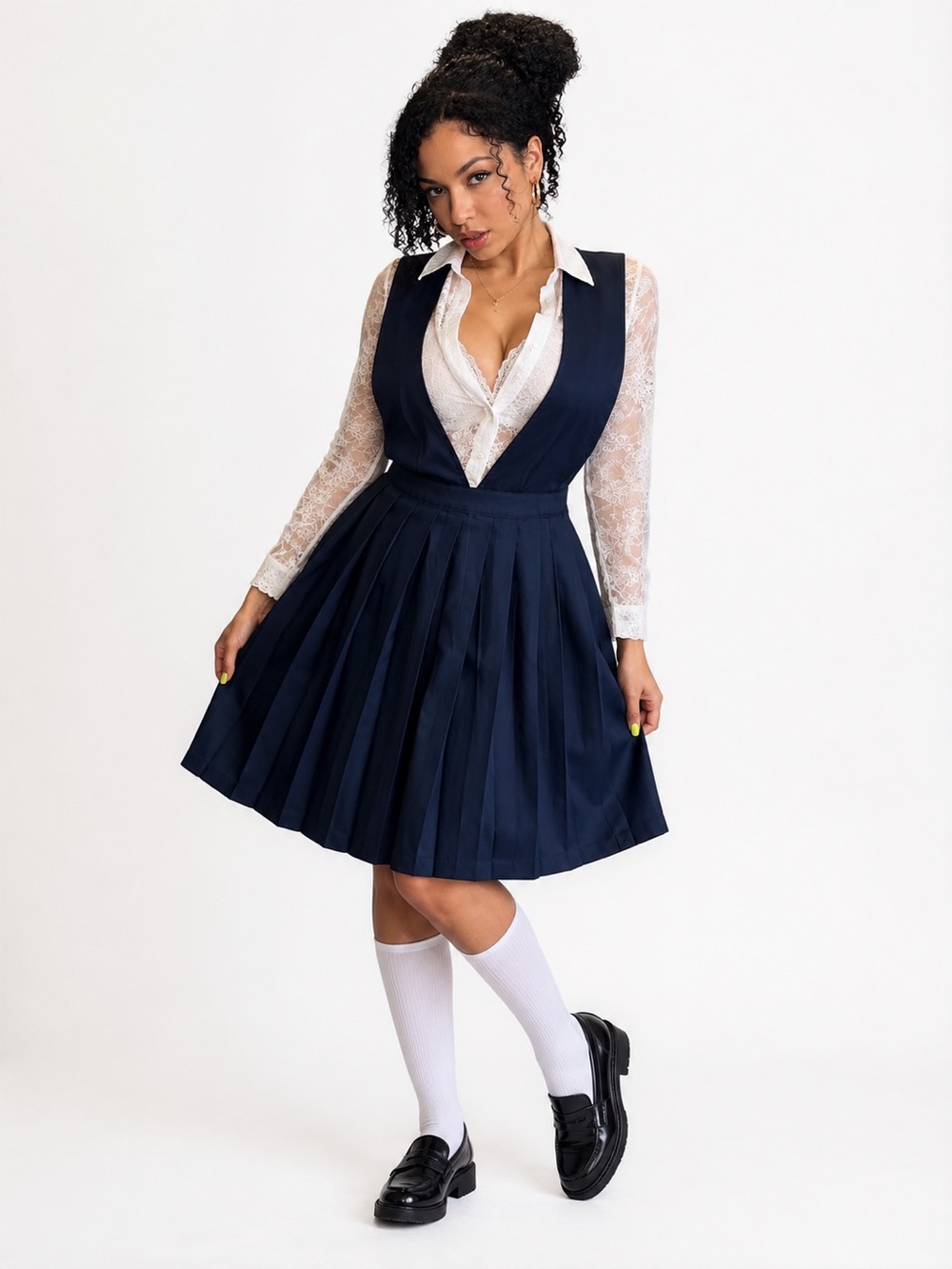 French Toast Navy Pleated Dress Dark Academia Prep Schoolgirl Aesthetic‎